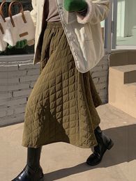 Skirts KBAT Autumn Winter Women Thicken Cotton Female Fashoin Plaid AnkleLength Quilted Swing Skirt Pettiskirt 221122