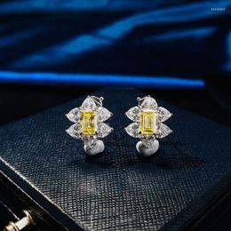 Stud Earrings 925 Sterling Silver For Women Sparkling Yellow High Carbon Diamond Bridal Wedding Party Luxury Jewellery