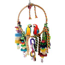 Other Bird Supplies Parrot Hanging Swings Cage Colorful Toys Bird Supplies Cotton Rope Standing Chewing Bite Colorful Beads Hanging Climbing Toys 221122