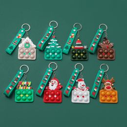 Mini Creative Push Bubble Keychain Christmas Simple Dimples Squeeze Fingertip Toy DecompressIon Santa Claus Keychains Christmas