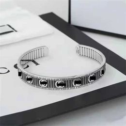 2023 Jewellery Stripe Double Open One Size Copper Plated Sterling Silver Simple Personality Vertical Pattern Bracelet for Men and