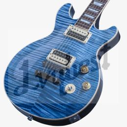 Customized electric guitar double cut body shape high grade tigerflame top black parts white open pole pickup lvybest logo