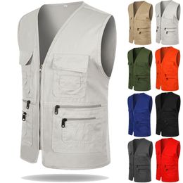Men's Vests Multi-pocket Casual Fishing Solid Colour Overalls Sleeveless Zipper Director 221122