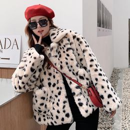 Women's Fur Faux Fur Plush Jacket Women Winter Short Korean Version Loose Faux Fur Leopard Print Coat 221122