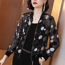 Women's Jackets Long-sleeved Sunscreen Baseball Jacket Women Summer Polka Dot Print Casual Thin Clothing Women's Coat X276