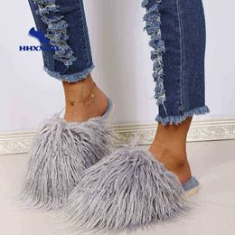 Long Tassel Women Faux Fur Slippers Female Autumn Winter Home Cartoon Cute Plush Warm Indoor Soft Slippers Male Fluffy Chausure J220716