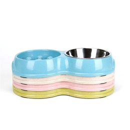 Dog Bowls Feeders Portable Dog Bowl Stainless Steel Cat Food Basin Non Slip Anti Choking Pot Double Bowls Pet Utensils Paw Print 9 Dh8Sv