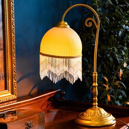 Table Lamps American Retro Glass Lamp Bedroom Vintage Tassel Bedside Gold Iron Desk Living Room Home Decor Led Night Light