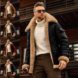 Men's Jackets Men Padded Leather Jacket Fur Lapel Collar Long Sleeve Faux Sheepskin Cashmere Thicken Coat Fashion Medieval VintageWinter S-5XL 221121