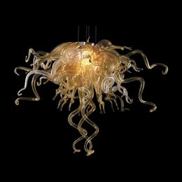 Clever Design Suspension Lamps Amber Orange Color 32x20 Inches Hand Blown Glass Chandelier Light Fixture Borosilicate Murano Style Glass Chandeliers LR1258