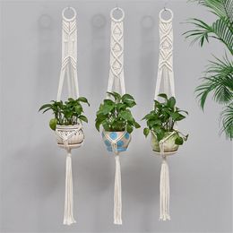 Wholesale Cotton Rope Woven Hanging Basket 41inch Pendants Cotton Pot Net 3pcs Per Set Indoor Outside Decorative Plant Pots A12