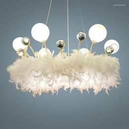 Pendant Lamps Children's Master Bedroom Chandelier Creative Modern Nordic Cute Lamp Feather Romantic Living Room Crystal