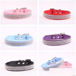 Dog Collars Leashes Cw010 Bling Small Dogs Collars Pu Leather Rhinestone Diamond Pet Puppy Cat Fashion Necklace Dog Collar S M L S Dhtge