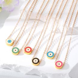 Gold Round Alloy Eyelash Turkish Evil Eye Pendant Necklaces for Women Enamel Lucky Eye Necklace Party Jewellery
