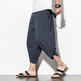 Men's Pants Cotton Harem Men 2022 Summer Japanese Vintage Striped Women Hip Hop Plus Size Wide Leg Pantalon