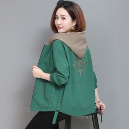 Women's Jackets Autumn Coat Hooded Jacket Long Sleeve Zipper Pockets Casual Windbreaker Basic Outerwear Splicing E25 221122