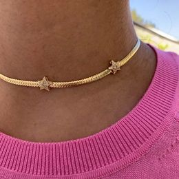 Chokers High Quality Fashion 4MM Width Herringbone Snake Chain Micro Pave CZ Star Charm Choker Necklaces Wedding Jewellery For Women 221121