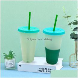 Mugs Colourf Plastic Color Changing Mugs 700Ml Reusable Drinking Mug 24Oz Temperature Magic Pp Cup Lid And St Drop Delivery Home Gar Dhimf
