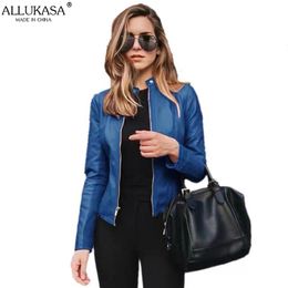 Women's Jumpsuits Rompers Allukasa Fashion Women Pu Leathers Long Sleeves Coats Lady Casual Fall Winter Zipper Cardigan Streetwear Elegant Jacket 221122