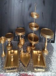 Juego de 12 piezas Gold Cake Stand Wedding Soporte de cupcakes de cristal Candy Bar Decoraci￳n Herramientas Bakeware Set4455453