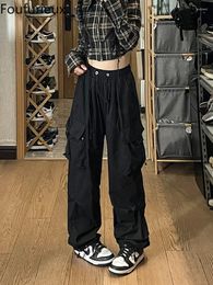 Men's Pants Foufurieux Cargo Women Fashion Trousers 2022 Autumn Overalls Baggy Adjustable Drawing Stretch Wide Leg Oversized Y2k