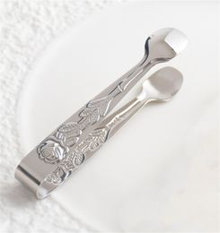 Wholesale Coffee Tea Tools Mini Serving Tongs 4Inch Rose Stainless Steel Sugar Ice Cube for and Party Appetisers Silver
