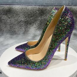 Green Glitter Red Bottoms Women Shoes Pointed Toe Pumps Sexy Ladies Wedding Party High Heel Shoe 8cm 10cm 12cm Colours Sequin Stilettos Bling Club Pumps