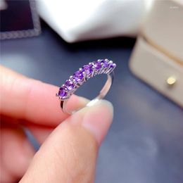 Cluster Rings Natural Amethyst Ring For Women Anniversary Gift 3MM 7Pieces Purple Gemstones Fine Jewelry Band Real 925 Sterling Silver