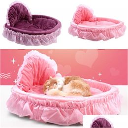 Cat Beds Furniture Lace Princess Bed Pet Waterloo Four Seasons Bowknot Cloth Doghouse Fashion Pets House With Various Colour 2D J1 Dhoh8
