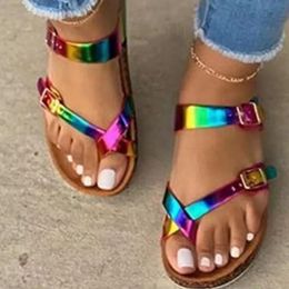 Sandálias Flip Flop Buckle Shoes Girl Muticolor Aberto do dedo do pé Rainbow Platform Women Casual Beach