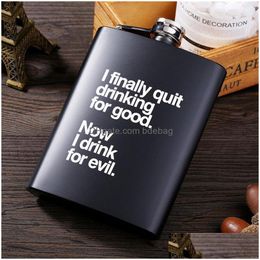 Hip Flasks 8Oz Ounce Black Wine Pot Portable Adt Outdoors Matte Stainless Steel English Letter Metal Flagon 13Dya J2 Drop Delivery H Dhfps