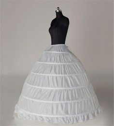 Vestido de bola de 6 aros integrais P￡pula de noiva branca ￳ssea full crinoline tule long foffy wedding an￡gua barata simples em estoque7923385