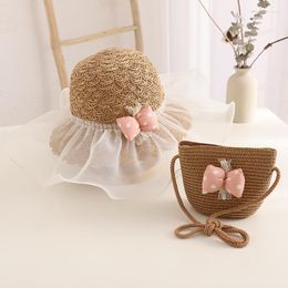 Hats Summer Fashion Mesh Bow Baby Girl Hat Bag Anti-UV Beach Princess Floppy Bucket Cap For Kids Accessories 2-8 Years