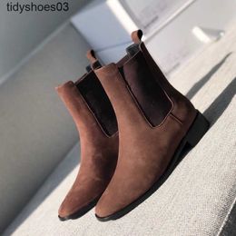 New Shoes Dress small crowd pure original The Row Chelsea Boots Cowhide British Short Women Comfortable Versatile Sleeve Martin Boots Size XRFY