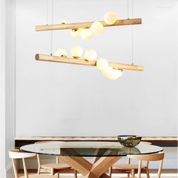 Pendant Lamps Simple Restaurant Shop Pendent Lights Creative G9 LED Glass Hanging Lighting Nordic Style Lamp Wood Dining Room