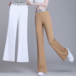 Women's Pants Capris Spring women high waist letter embroidery ice silk baggy wide leg pants Ladies sexy style trousers korean fashion pant 221122