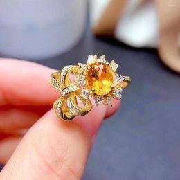 Cluster Rings Foydjew Sweet Design Bowknot Simulation Yellow Diamond Gold Colour Open Adjustable Ring For Women Fine Jewellery