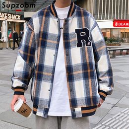 Men's Leather Faux Supzoom Arrival Rib Sleeve Embroidery Bomber Men Cotton Loose Casual Top Fashion Coat Vintage Plaid Baseball Jacket 221122