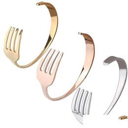 Bangle Stainless Steel C Type Bangle Knife And Fork Cuff Bracelets Fashion Adjustable Bangles Jewellery Drop Delivery Dhfvb