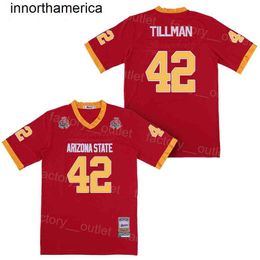 NCAA Football College State Sun Devis 42 Pat Tillman Jersey Hip Hop Team Colour Red Embroidery Breathable Pure Cotton For Sport Fans Stitched High