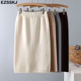 Skirts casual long bodycon Thick sweater midi skirt female autumn winter split back warm midlength slim knit women 221122