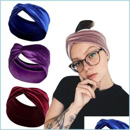 Headbands Solid Colour Cross Tie Headbands Soft Bowknot Sports Yoga Stretch Wrap Hairband Hoops For Women Fashion Drop Delivery Jewel Dhe6J