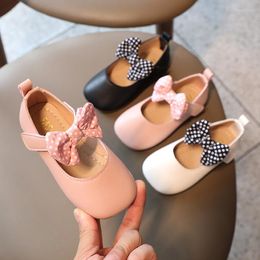 Flat Shoes Princess For Girl Child Shoe Kids Fashion Bow Leather Children's Flats Toddler Black Beige Pink 1-6 Year
