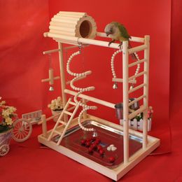 Other Pet Supplies 50 x33 x48cm DIY Wooden Parrot Playground Bird Perch With Ladders Feeder Tray Toys Bird Play Frame Cage Bird Breeding Nest F5048 221122