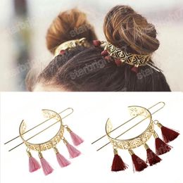 Women Hollow Out Metal Barrette Clip Hairpins Tassel Hair Stick Bridal Tiara Hair Accessories Wedding Hairstyle Design Tools