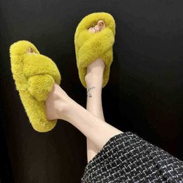 2020 Korean Version Of Beautiful Artificial Short Wool Women Slippers Warm Flat Bottom Indoor Hot Selling Cotton Home Shoes J220716