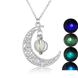 Pendant Necklaces Glow In The Dark Pendant Necklace Luminous Moon Locket Necklaces Fashion Jewelry For Women Kids Gift 162553 Drop D Dh7L6