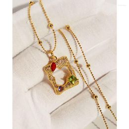 Pendant Necklaces Geometric For Women Red Green Zircon Gold Neck Chain Beads Female Jewelry Wholesale Gift Vintage