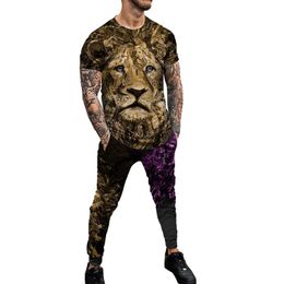 Felpe con cappuccio da uomo Felpe Lion Summer Set da 2 pezzi da uomo T-shirt oversize Joogers Abiti Moda Uomo Pantaloni Tuta 3D Stampato Trend Abbigliamento maschile 221122