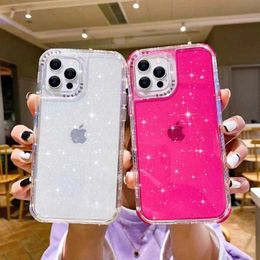 For Iphone Phone Case Back Cover Hybrid Armor Glitter Clear Rugged Sparkle Transparent 12 Mini 11 Pro Max Xr Xs 6S 8 Plus